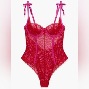 Savage X Fenty Ribbon Writing Lace Teddy NWT